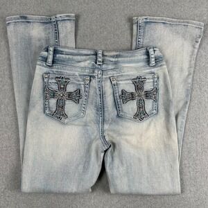 Fire and Rain Women Jeans 15 Flared Bootcut Light Wash Embellished Cross Pockets